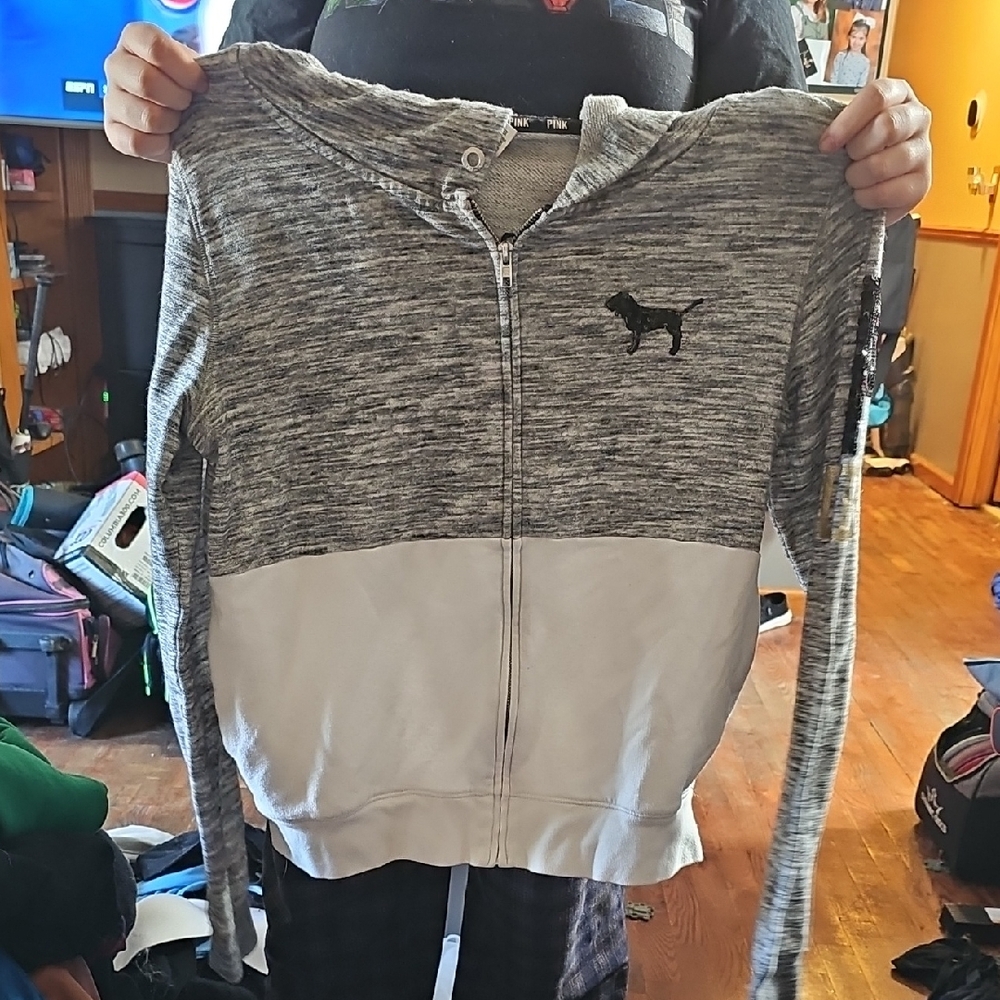 PINK Victoria's Secret Gray and White Cardigan Sweater